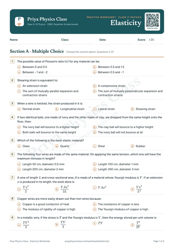 First page of the Elasticity worksheet