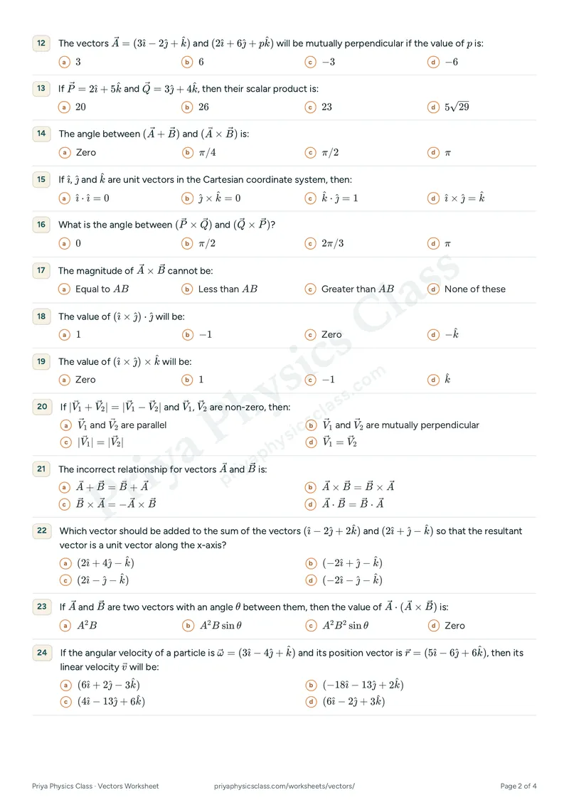 Vectors worksheet, page 2 of 4