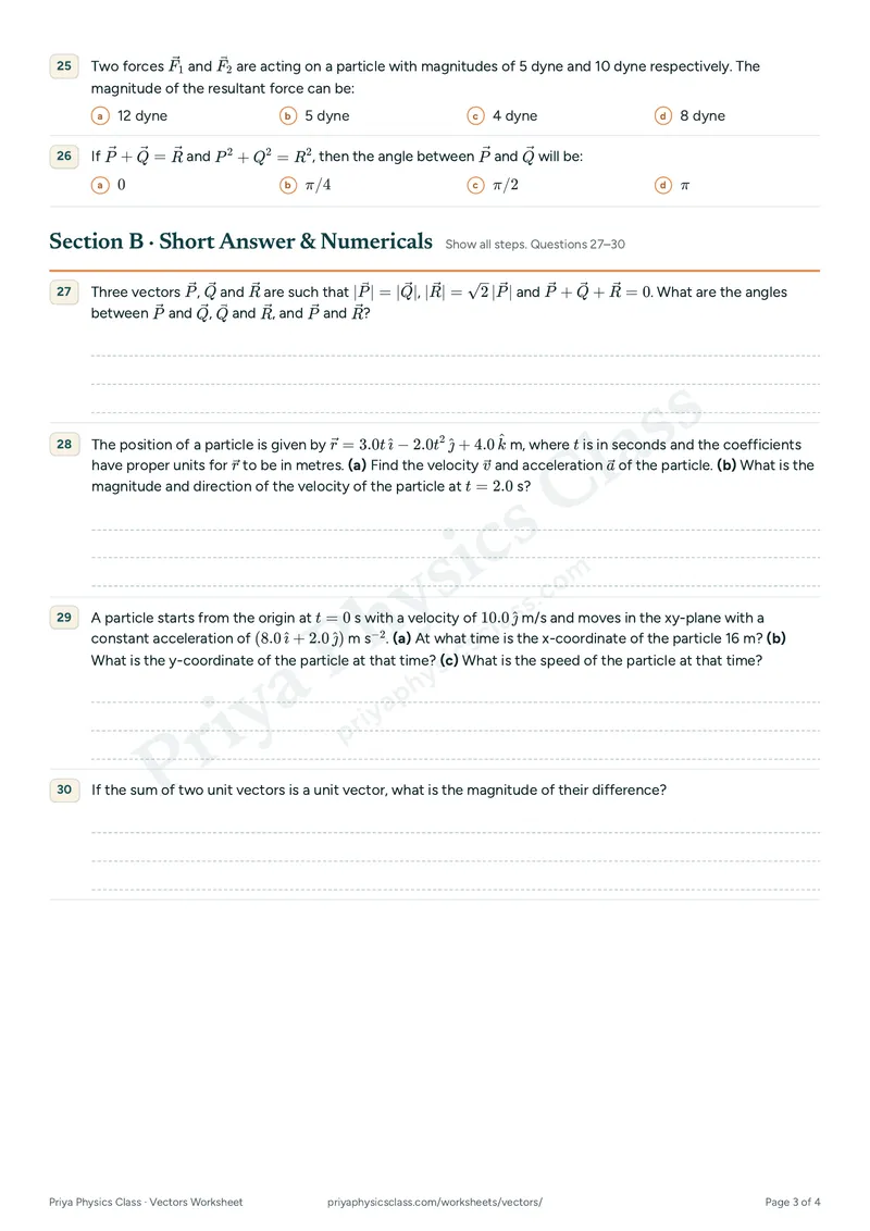 Vectors worksheet, page 3 of 4