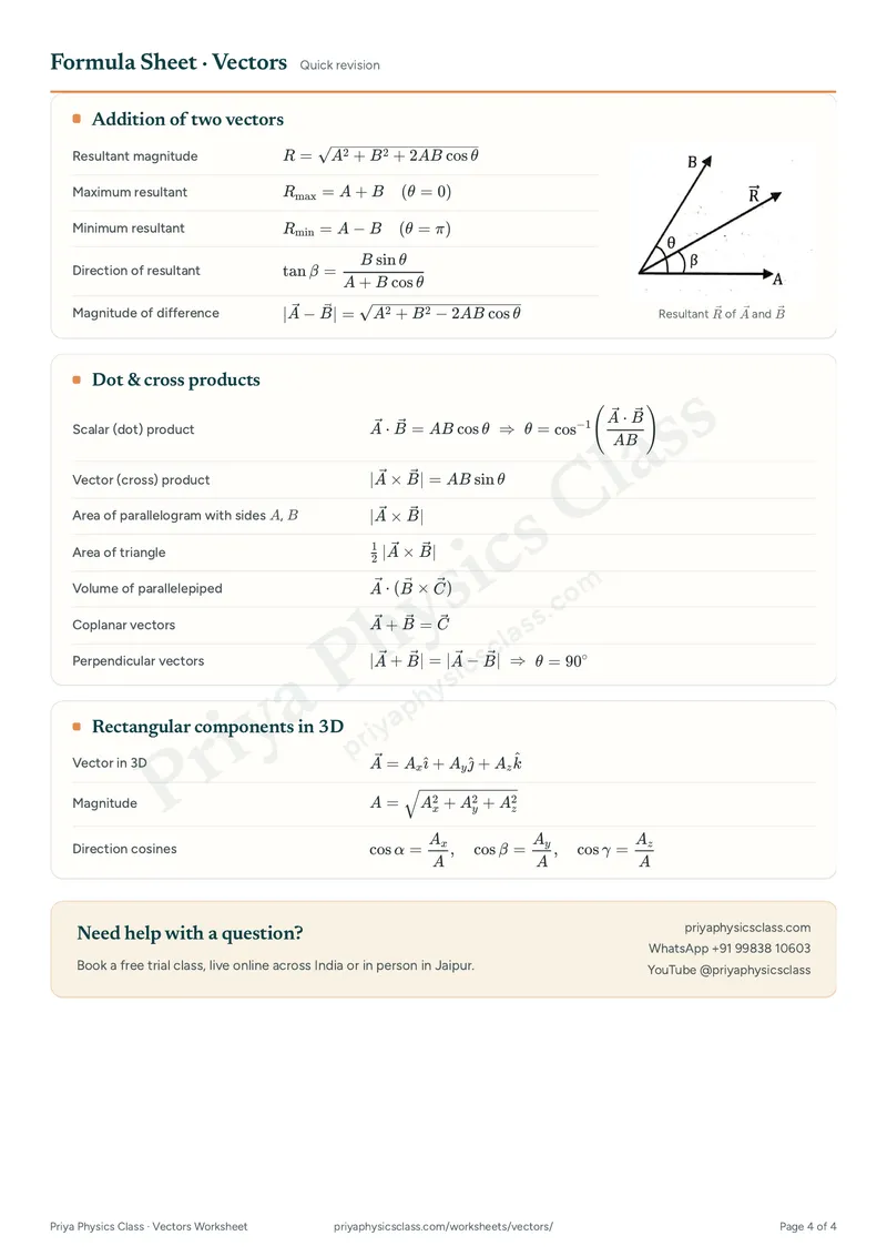 Vectors worksheet, page 4 of 4